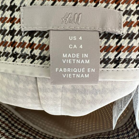 H&M Pencil Skirt Womens 4 Tan High Rise Houndstooth Light Academia Old Money - Picture 5 of 6